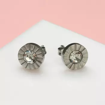 Серьги со стразами «Пусеты» стальные, кристалл, белые в серебре