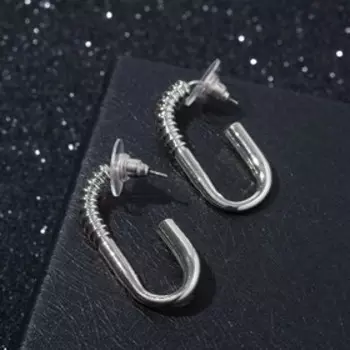 Серьги "Резьба" овал, цвет серебро