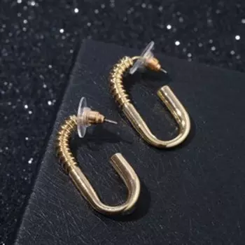 Серьги металл «Резьба» овал, цвет золото