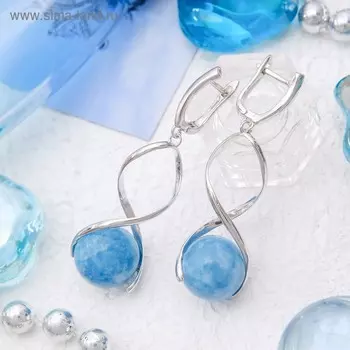Серьги родирование спираль "Агат голубой"