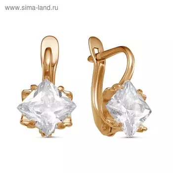 Серьги "Ромб", розовое золочение, цвет белый