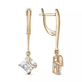 Серьги «Ромб с фианитом» позолота, цвет белый
