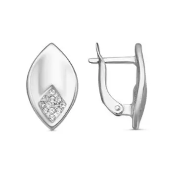 Серьги "Ромб" стразы, посеребрение, цвет белый