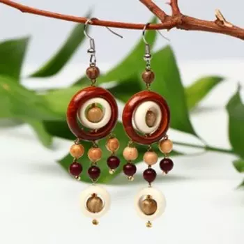 Серьги ручная работа, деревянные "Фея", цветные