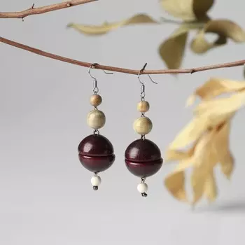 Серьги ручная работа, деревянные «Полусфера», цветные