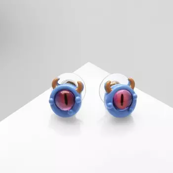 Серьги с эмалью «Монстрики» с рожками, цвет розово-голубой