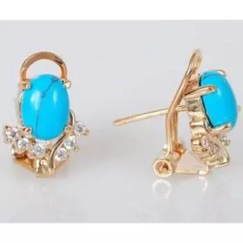 Серьги с бирюзой "Чайка", позолота с родированием