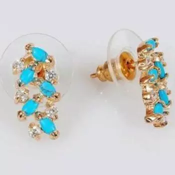 Серьги с бирюзой "Косичка", позолота с родированием