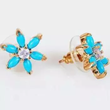 Серьги с бирюзой "Лотос", позолота с родированием