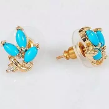 Серьги с бирюзой "Трио", позолота с родированием