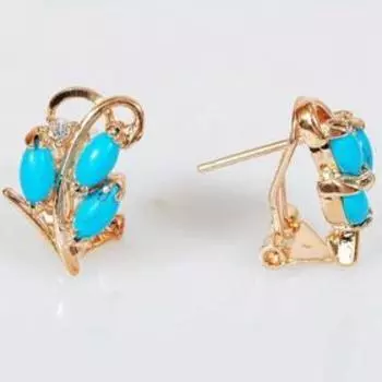 Серьги с бирюзой "Завитки", позолота с родированием