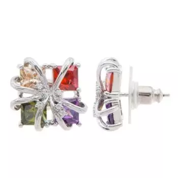 Серьги с фианитом МИКС "4 стихии", родирование