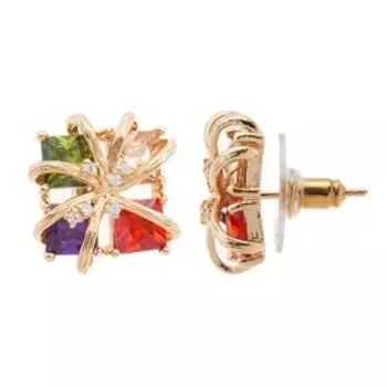 Серьги с фианитом mix "4 стихии", позолота с родированием