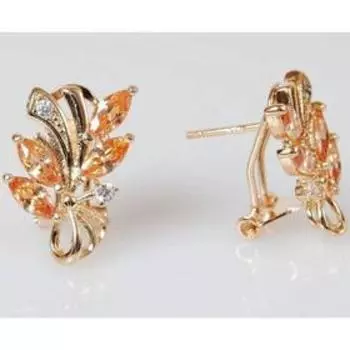 Серьги с фианитом шампань "Эффект бабочки", позолота с родированием