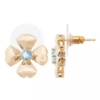 Серьги с голубым фианитом "Клевер 4 листа", позолота с родированием