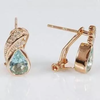 Серьги с голубым фианитом "Крылья ангела", позолота с родированием