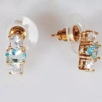 Серьги с голубым фианитом "Трио", позолота с родированием
