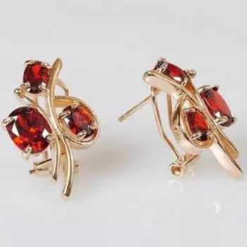 Серьги с гранатом "Бант", позолота с родированием