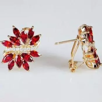 Серьги с гранатом "Созвездие мечты", позолота с родированием