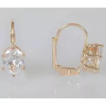 Серьги с хрусталем "Овал" на петле, позолота с родированием