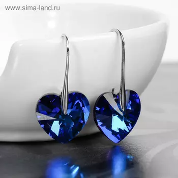 Серьги с кристаллами «Сияние сердца», синие в серебре