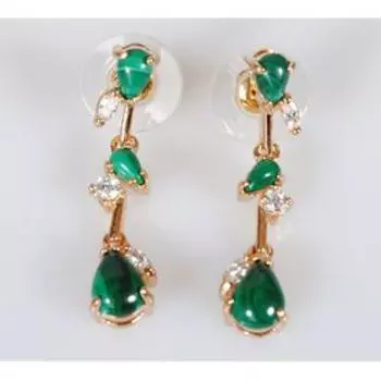 Серьги с малахитом "Капли росы", позолота с родированием