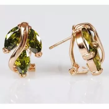 Серьги с перидотом "Большой рис", позолота с родированием