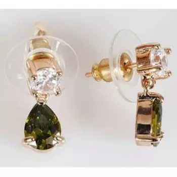 Серьги с перидотом "Капля", позолота с родированием