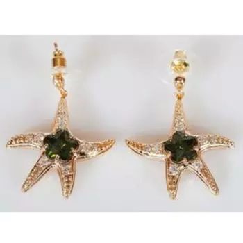 Серьги с перидотом "Морская звезда", позолота с родированием