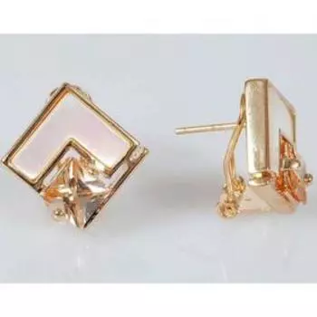 Серьги с перламутром и фианитом шампань "Пирамида", позолота с родированием