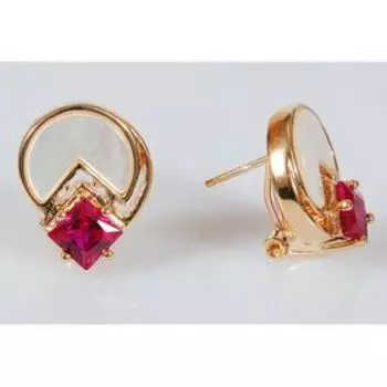 Серьги с перламутром и корундом "Меркурий", позолота с родированием