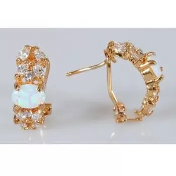 Серьги с японским опалом "Кабошон с косичкой", позолота с родированием