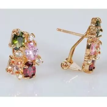 Серьги с разноцветными фианитами "Дорожка", позолота с родированием