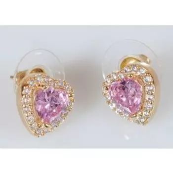 Серьги с розовым фианитом "Большое сердце", позолота с родированием