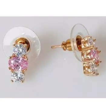 Серьги с розовым фианитом "Трио", позолота с родированием