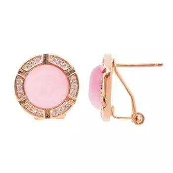 Серьги с розовым кошачьим глазом "Луна", позолота с родированием