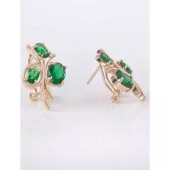 Серьги с зелёным фианитом "Бант", позолота с родированием