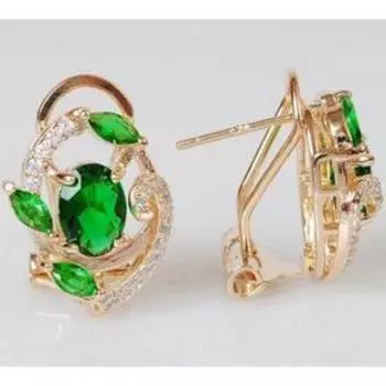 Серьги с зелёным фианитом "Флоренция", позолота с родированием