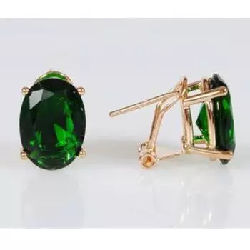 Серьги с зелёным фианитом "Овал", позолота с родированием