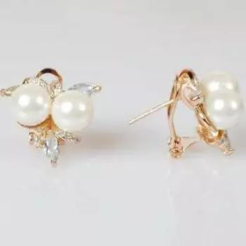 Серьги с жемчугом "Букет" фианит, цвет голубой, позолота с родированием