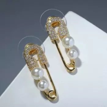 Серьги с жемчугом "Булавки" с жемчужинами, цвет белый в золоте