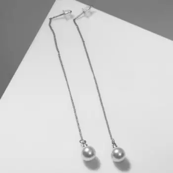 Серьги с жемчугом «Цепочки» горошина, цвет серебро