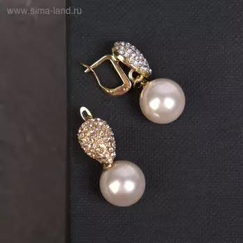 Серьги с жемчугом «Грейс» капля и сфера, цвет белый в золоте
