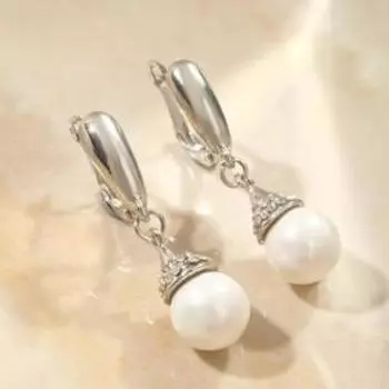 Серьги с жемчугом "Грейс" купол, цвет белый в серебре