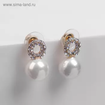 Серьги с жемчугом «Грейс» на колечке, цвет белый в золоте