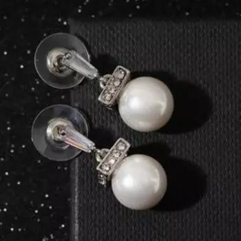 Серьги с жемчугом "Грейс" плитка, цвет белый в серебре