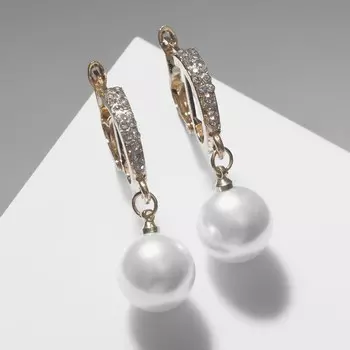 Серьги с жемчугом «Грейс» две бусины, цвет белый в золоте, шар №20