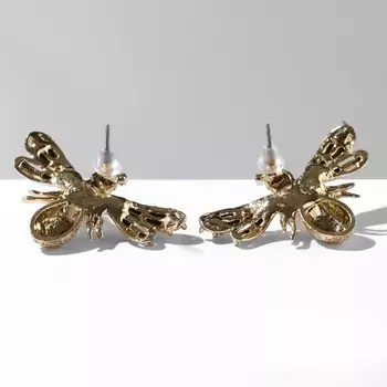 Серьги с жемчугом «Мухи» сказочные, цвет белый в золоте