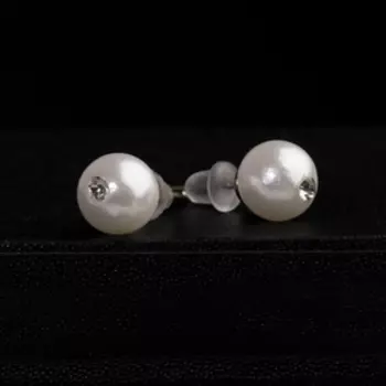 Серьги с жемчугом "Невеста" бусины d=0,8, со стразами, цвет белый