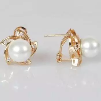 Серьги с жемчугом "Солнышко", позолота с родированием